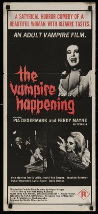 4m0548 VAMPIRE HAPPENING Aust daybill 1971 beautiful woman with bizarre taste, adult vampire film!
