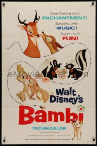 4m0632 BAMBI style A 1sh R1966 Walt Disney cartoon classic, great art with Thumper & Flower!