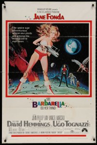 4m0637 BARBARELLA 1sh 1968 sexiest sci-fi art of Jane Fonda by Robert McGinnis, Roger Vadim!