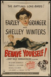 4m0646 BEHAVE YOURSELF 1sh 1951 Farley Granger above art of sexy Shelley Winters by Alberto Vargas!