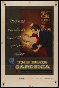 4m0669 BLUE GARDENIA 1sh 1953 Fritz Lang, Anne Baxter, there was nothing lily-white about her!