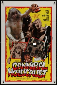 4m0704 CANNIBAL HOLOCAUST 1sh 1985 rare full-color one-sheet with gruesome image!