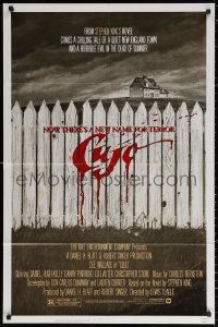 4m0751 CUJO 1sh 1983 Stephen King, horrifying artwork of bloody fence & house by Robert Tanenbaum!