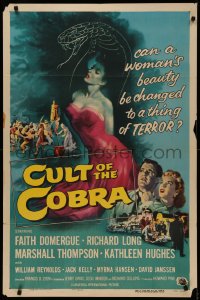 4m0752 CULT OF THE COBRA 1sh 1955 artwork of sexy Faith Domergue & giant cobra snake!