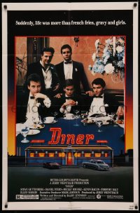 4m0775 DINER 1sh 1982 Barry Levinson, Kevin Bacon, Daniel Stern, Mickey Rourke, art by Joe Garnett!