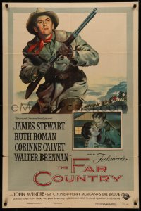4m0820 FAR COUNTRY 1sh 1955 cool art of James Stewart with rifle, directed by Anthony Mann!