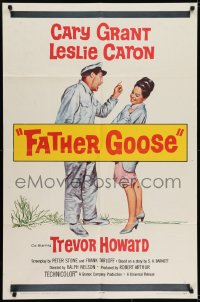 4m0824 FATHER GOOSE 1sh 1965 art of sea captain Cary Grant yelling at pretty Leslie Caron!