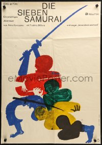 4m0193 SEVEN SAMURAI German 1962 Kurosawa's Shichinin No Samurai, Mifune, Hillmann art, ultra rare!