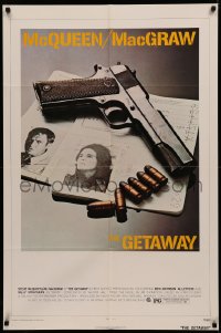 4m0869 GETAWAY 1sh 1972 Steve McQueen, McGraw, Sam Peckinpah, cool gun & passports image!