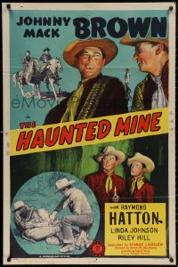 4m0908 HAUNTED MINE 1sh 1946 art of cowboys Johnny Mack Brown & Raymond Hatton!