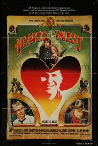 4m0911 HEARTS OF THE WEST 1sh 1975 art of Hollywood cowboy Jeff Bridges by Richard Hess!