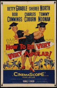 4m0935 HOW TO BE VERY, VERY POPULAR 1sh 1955 art of sexy students Betty Grable & Sheree North!