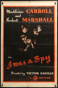 4m0943 I WAS A SPY 1sh R1937 WWII, great close up of Madeleine Carroll & Herbert Marshall!