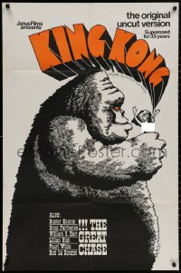4m0975 KING KONG /GREAT CHASE 1sh 1968 action double-bill, wacky Lee Reedy art of giant ape w/topless woman!
