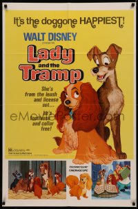 4m0983 LADY & THE TRAMP 1sh R1972 Walt Disney classic cartoon, with best spaghetti scene!