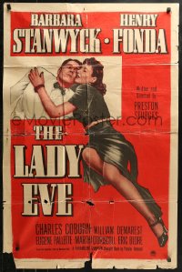4m0984 LADY EVE 1sh R1949 Preston Sturges directed, art of Barbara Stanwyck & Henry Fonda!