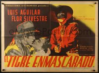 4m0137 EL TIGRE ENMASCARADO Mexican poster 1951 Luis Aguilar, Vega art of masked gunman & couple!