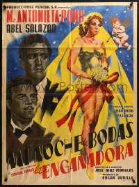4m0141 LA ENGANADORA Mexican poster 1955 beautiful bride being shot by Cupid, The Deceiver!