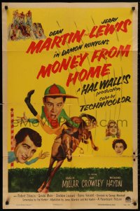 4m1053 MONEY FROM HOME 2D 1sh 1954 Dean Martin with wacky horse jockey Jerry Lewis, Damon Runyon!