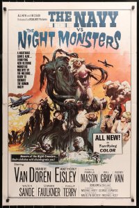 4m1073 NAVY VS THE NIGHT MONSTERS 1sh 1966 wild horror art of sexy Mamie Van Doren in peril!
