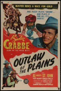 4m1105 OUTLAW OF THE PLAINS 1sh 1946 Buster Crabbe rides a race for gold & Fuzzy plays swami!