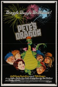 4m1118 PETE'S DRAGON 1sh 1977 Walt Disney, colorful art of cast headshots & dragon by Paul Wenzel!