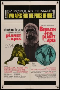 4m1127 PLANET OF THE APES/BENEATH THE PLANET OF THE APES 1sh 1971 2 apes for the price of 1!