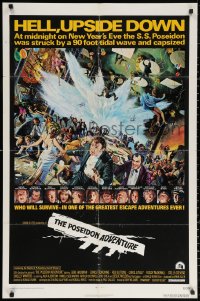 4m1137 POSEIDON ADVENTURE 1sh 1972 art of Gene Hackman & cast escaping by Mort Kunstler!