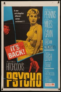 4m1139 PSYCHO 1sh R1965 half-dressed Janet Leigh, Anthony Perkins, Alfred Hitchcock classic!