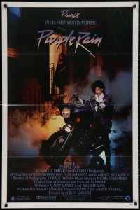 4m1141 PURPLE RAIN 1sh 1984 great image of Prince riding motorcycle, in his first motion picture!