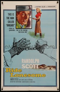 4m1160 RIDE LONESOME 1sh 1959 cowboy Randolph Scott, Karen Steele, directed by Budd Boetticher!