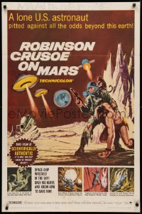 4m1172 ROBINSON CRUSOE ON MARS 1sh 1964 cool sci-fi art of Paul Mantee & his man Friday!