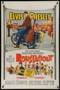 4m1179 ROUSTABOUT 1sh 1964 roving, restless, reckless Elvis Presley on motorcycle with guitar!