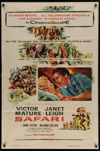 4m1183 SAFARI 1sh 1956 cool art of Victor Mature & Janet Leigh in murderous Mau-Mau!