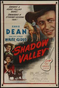 4m1192 SHADOW VALLEY 1sh 1947 tough singing cowboy Eddie Dean, song-filled, action-thrilled!