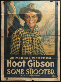 4m1213 SOME SHOOTER 1sh 1920 great close-up art of smiling western cowboy Hoot Gibson, ultra rare!