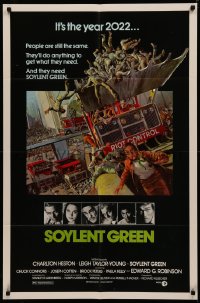 4m1219 SOYLENT GREEN 1sh 1973 Heston trying to escape riot control in the year 2022 by John Solie!