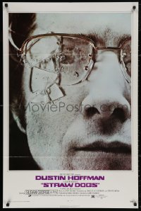 4m1245 STRAW DOGS 1sh 1972 directed by Sam Peckinpah, c/u of Dustin Hoffman w/broken glasses!