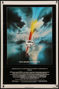 4m1250 SUPERMAN 1sh 1978 D.C. comic book superhero Christopher Reeve, cool Bob Peak logo art!