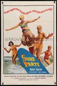 4m1252 SURF PARTY 1sh 1964 when Beach Boys meet Surf Sweeties, it's a real swingin' splash of fun!