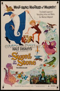 4m1255 SWORD IN THE STONE 1sh R1973 Disney's cartoon of young King Arthur & Merlin the Wizard!