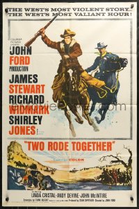 4m1306 TWO RODE TOGETHER 1sh 1961 John Ford, art of James Stewart & Richard Widmark on horses!