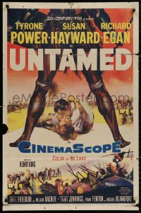 4m1310 UNTAMED 1sh 1955 cool art of Tyrone Power & Susan Hayward in Africa with natives!