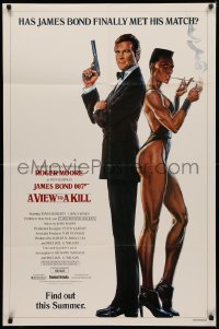 4m1317 VIEW TO A KILL advance 1sh 1985 art of Roger Moore & Jones by Goozee over white background!