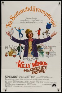 4m1347 WILLY WONKA & THE CHOCOLATE FACTORY 1sh 1971 Gene Wilder, it's scrumdidilyumptious!