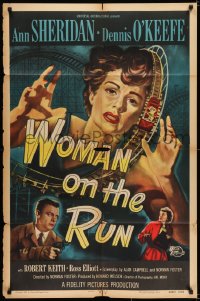 4m1352 WOMAN ON THE RUN 1sh 1950 Ann Sheridan, Dennis O'Keefe, film noir!