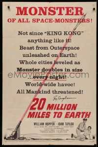 4p0035 20 MILLION MILES TO EARTH signed 1sh 1957 by Ray Harryhausen, monster of all space-monsters!