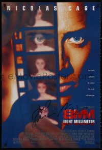 4p0003 8MM signed DS 1sh 1999 by BOTH Joel Schumacher AND Nicolas Cage, cool film strip image!
