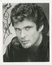 4p0561 DAVID HASSELHOFF signed 8x10 REPRO still 1990s head & shoulders portrait with leather jacket!
