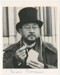 4p0563 DONALD PLEASENCE signed 8x10 REPRO still 1980s great close up wearing top hat & heavy coat!